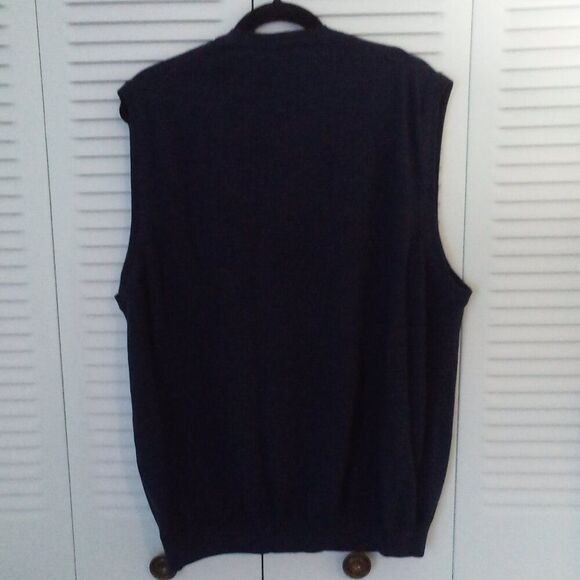 VAN HEUSEN FLEX XL NAVY SWEATER VEST KNIT RIBBED COTTON BLEND OFFICE GOLF SPORTY - Picture 2 of 9